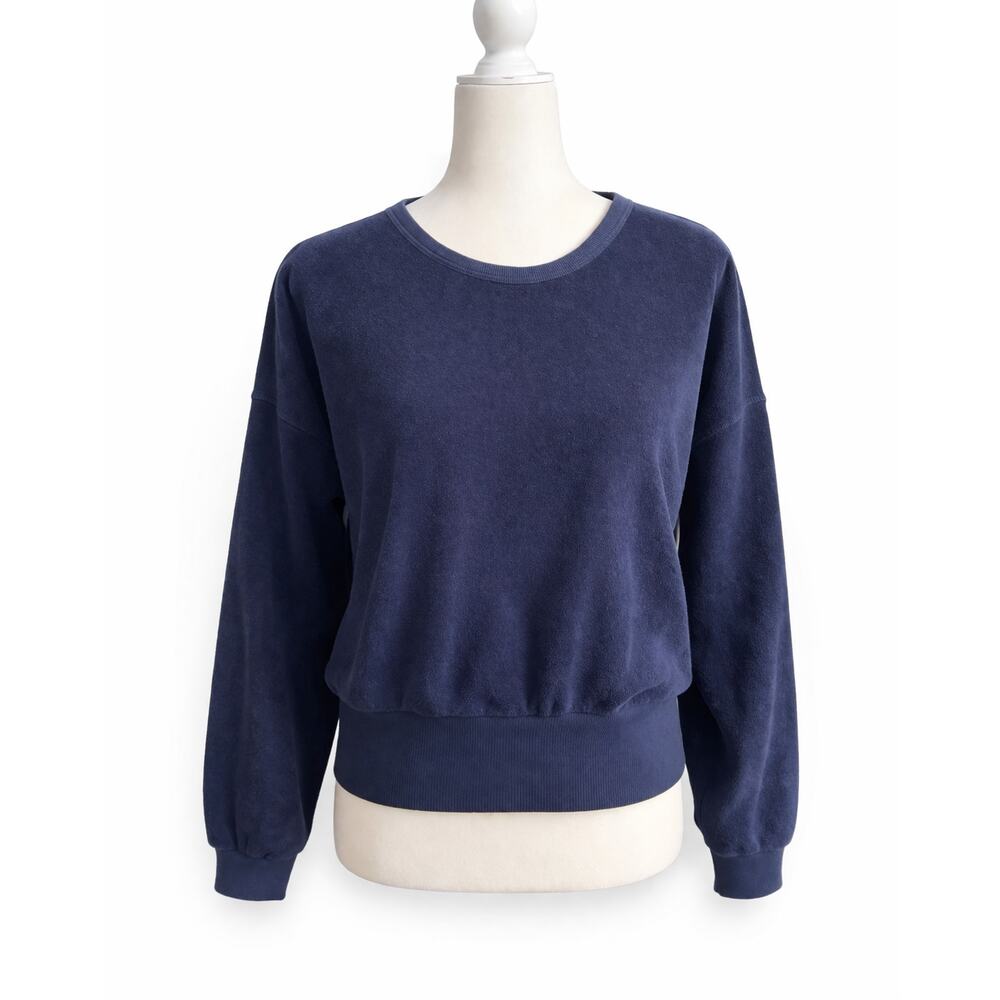 Stark X Navy Blue Velour Pullover Sweatshirt Women's Small Cozy Boxy Sporty